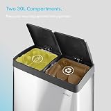 VonHaus 60L Double Kitchen Bin Stainless Steel 2 x 30L Removable Bins view 3