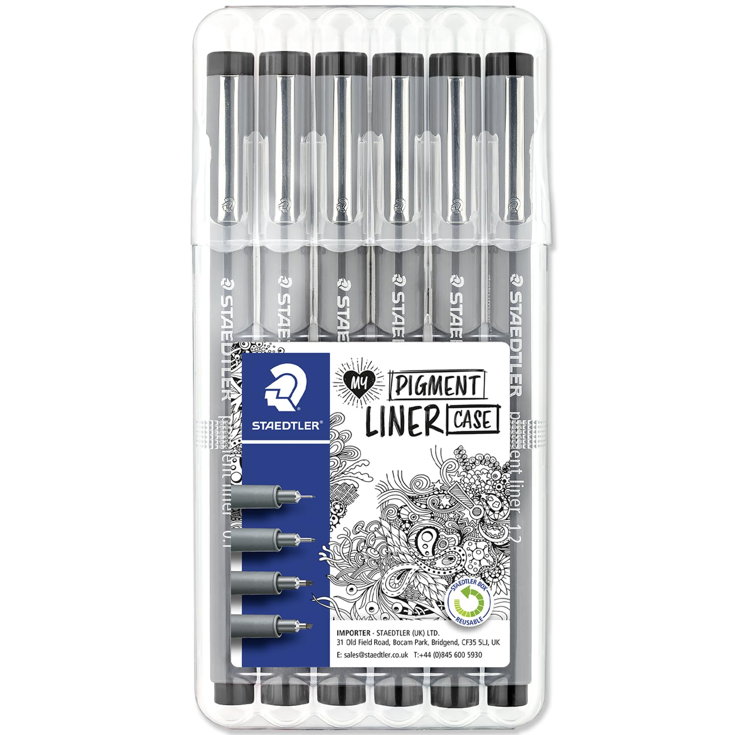 STAEDTLER 308 Pigment Liner Fineliner Pens | Black Fineliners Wallet Desk Sets | Art, Drawing, Handwriting, Calligraphy, Journal Fine Liner Pens (Mixed Set, Black, Wallet of 6)