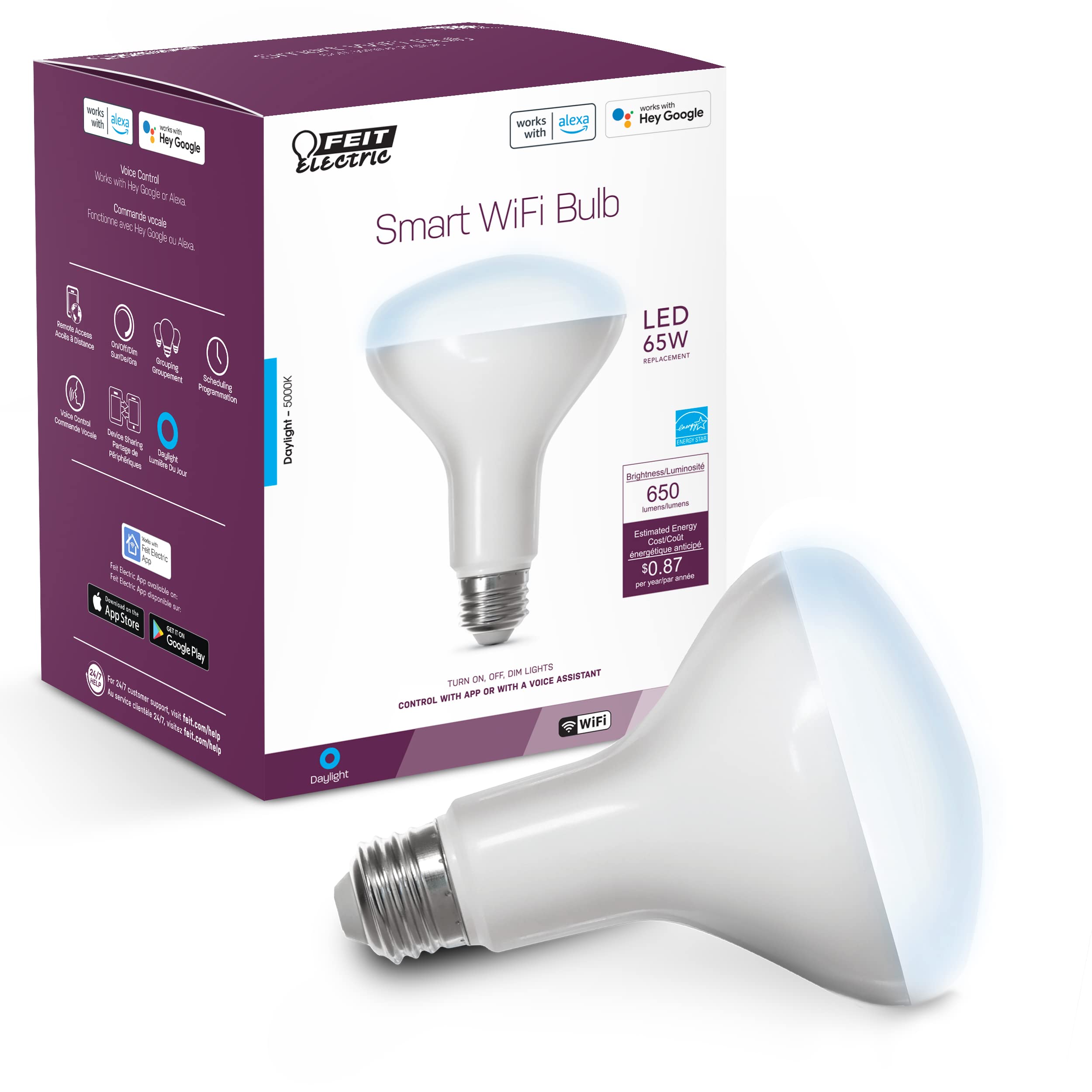 Photo 1 of Feit Electric Smart BR30 Wifi Bulb, 5000K Daylight, 2.4GHz WIFI, No Hub Needed, Works with Alexa and Google Home Assistant, App Control, Dimmable, 65W Equivalent, Flood Light Smart Bulb, BR30/950CA/AG