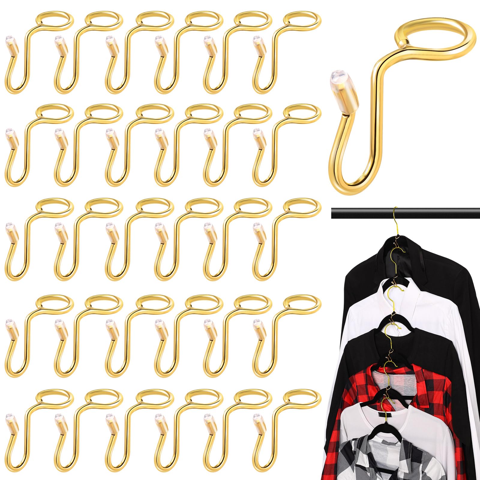 Photo 1 of Sratte 50 Pieces Clothes Hanger Connector Hooks, Metal Clips Extender Hooks for Velvet Hangers Closet Space Saving(Gold,50 Pieces)