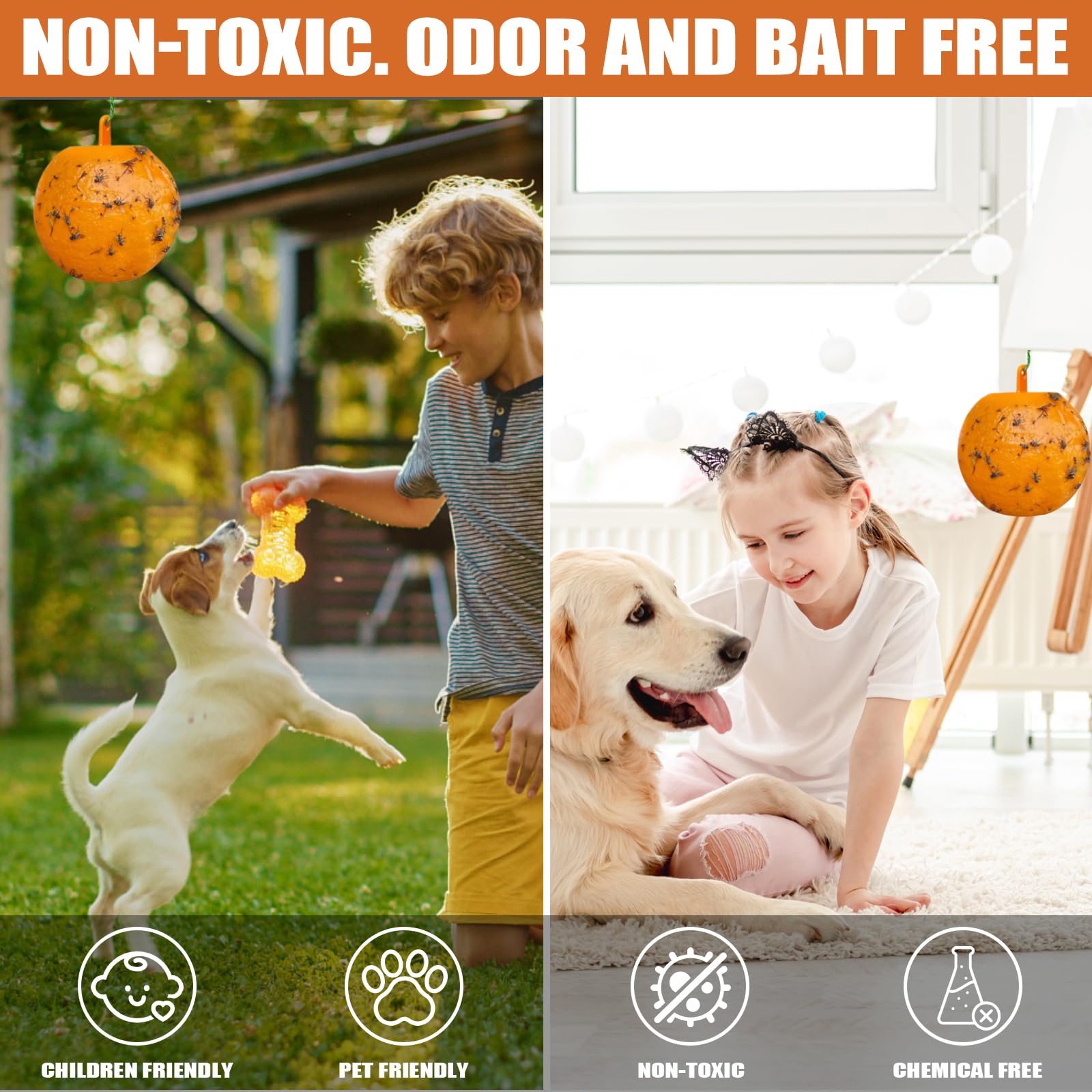 Fly Sticky Ball Fly Trap Outdoor, 6 PCS Fly Traps Ball Indoor, Hanging Sticky Bugs Gnat Ball for Garden Plants Trees Flies Gnat Wasp Bugs