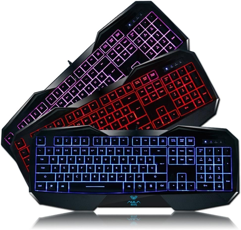 ZaKitane Aula 3 Colors LED Illuminated Ergonomic USB Multimedia Backlight Backlit Gaming Keyboard