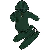 YOUNGER TREE Newborn Baby Boy Girl Clothes Hooded Long Sleeve Romper Pants Set Solid Ribbed Infant Fall Winter Outfits