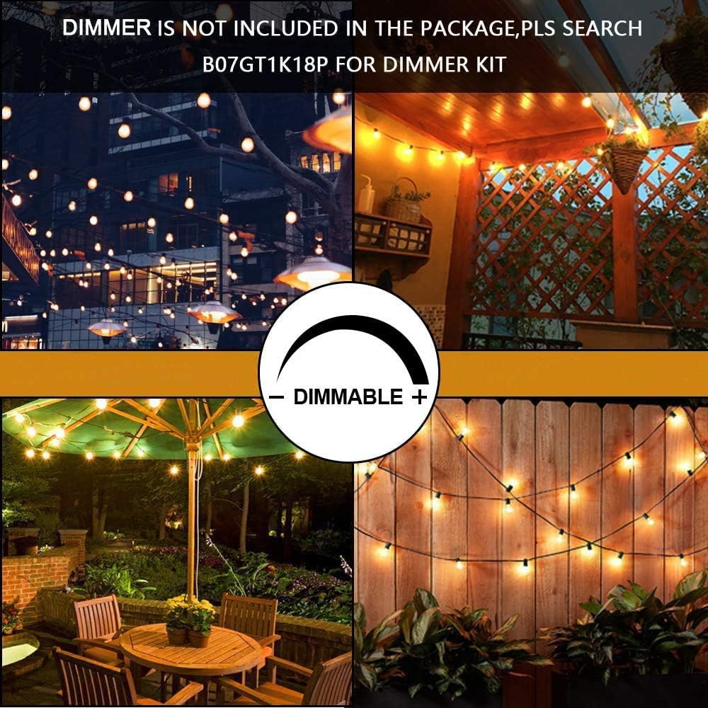 Svater Outdoor String Lights, 100ft with 50 Dimmable Waterproof G40 LED Globe Bulbs - Clear Glass 1W 2700K Warm Glow for Indoor/Outdoor Hanging Lighting - - 