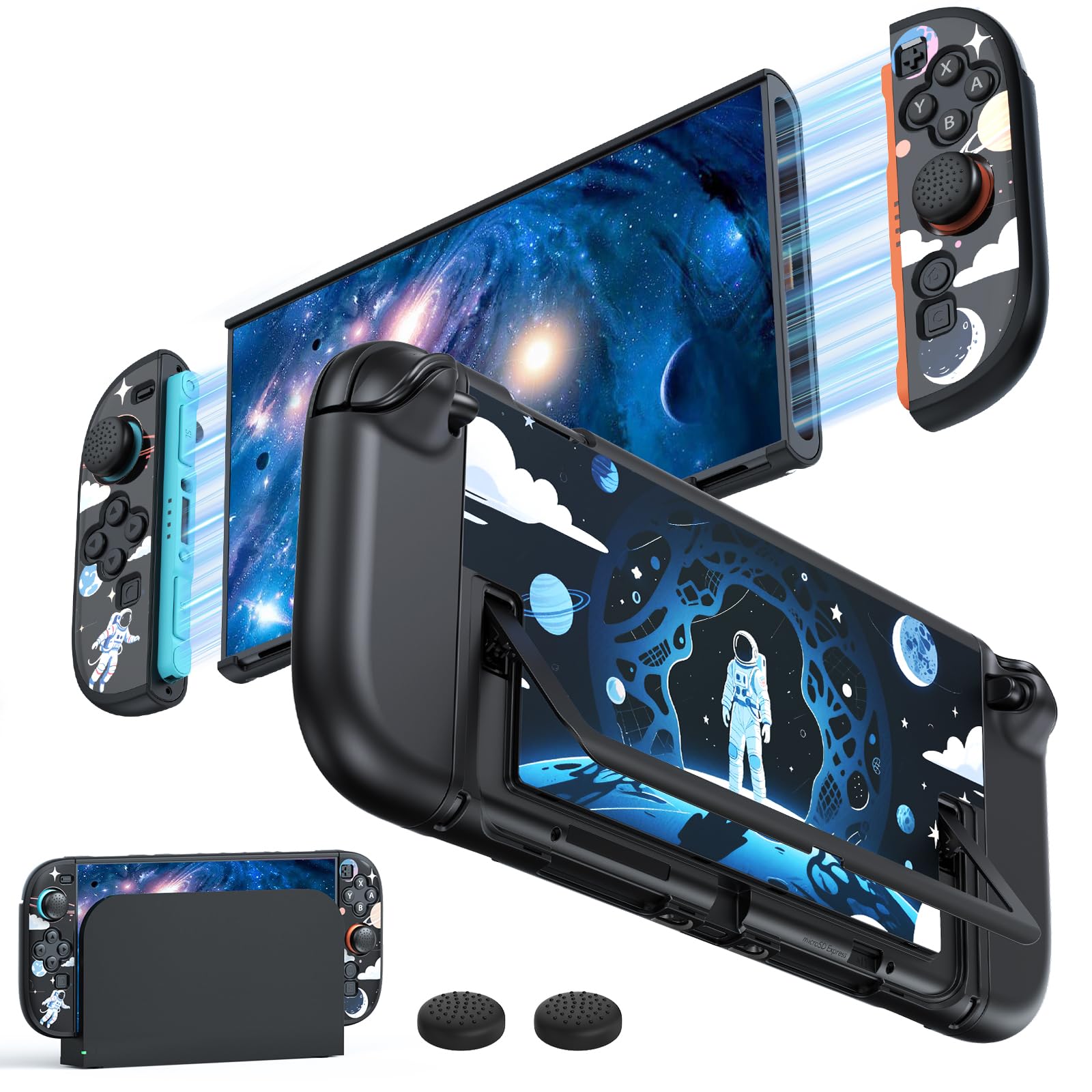 WAXITY Switch 2 Protective Case, [Stylish Space-Themed] Slim PC Dockable Hard Cover for Nintendo Switch 2 2025, Full Protection for Joycon 2 Accessories with Thumb Grip, Shockproof, Anti-Scratch