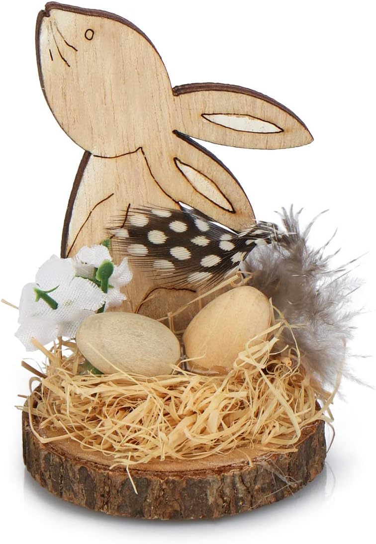 Figurines Cuisine Maison Decoration De Paques Lapin De Paques Debout Et Deux Petits Lapins Dans Le Panier De Paques Com Four 3 Pieces De Decorations De Paques En Bois 03 Pieces