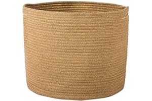 Goodpick Round Wicker Storage Basket, Woven Laundry Basket with Handles, Floor Basket for Blankets, Shoe, Large Jute Basket for Living Room, Bedroom Room, 15.8 D x 12.6 H inches