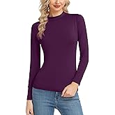 Women's Basic Long Sleeve Thermal Top Lightweight Mock Neck Shirts Slim Fit Layer Soft Top