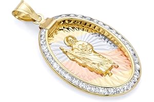 THE WORLD JEWELRY CENTER 14k REAL Tri Color Gold CZ San Judas Medal Charm Pendant (Size : 25 x 14 mm)