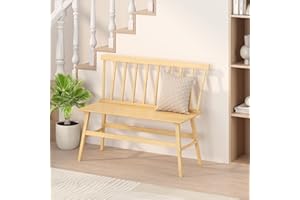 Wisuce Essentials Bamboo Dining Bench, Black Entryway Bench with Spindle Back Farmhouse Wood Windsor for Foyer Balcony Living Room (Nature)