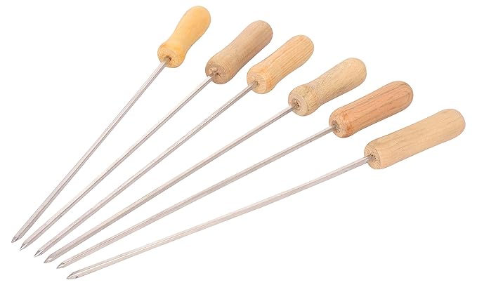 MILESTOUCH - 6 Pcs Set Two - Stainless Steel Skewers with Wood Handle for Tandoor/Grilling -14.5 INCH