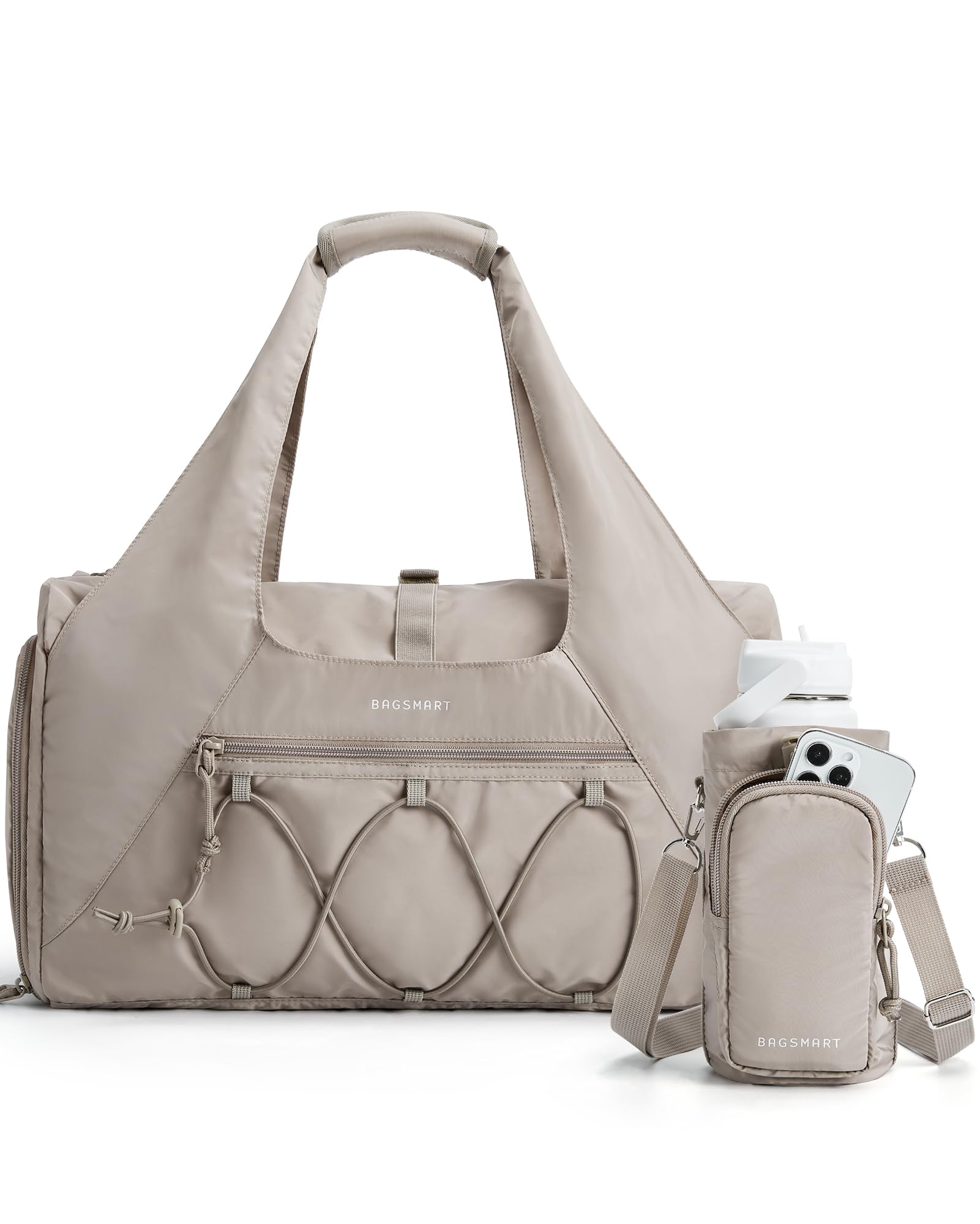 Photo 1 of BAGSMART Gym Bag for Women, Lightweight Duffel with Shoe Compartment, Tote Bag with Wet Pocket for Yoga Travel, Camel