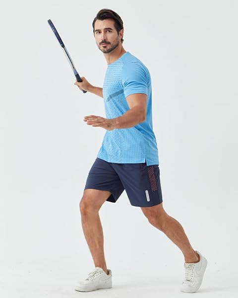 APPRIVOISE-MOI MENS ATHLETIC T-SHIRTS QUICK-DRY MOISTURE WICKING COOLING RUNNING SHORT SLEEVE SHIRT PERFORMANCE TEES GYM TENNIS WORKOUT HIKING CATIONIC SKY-BLUE