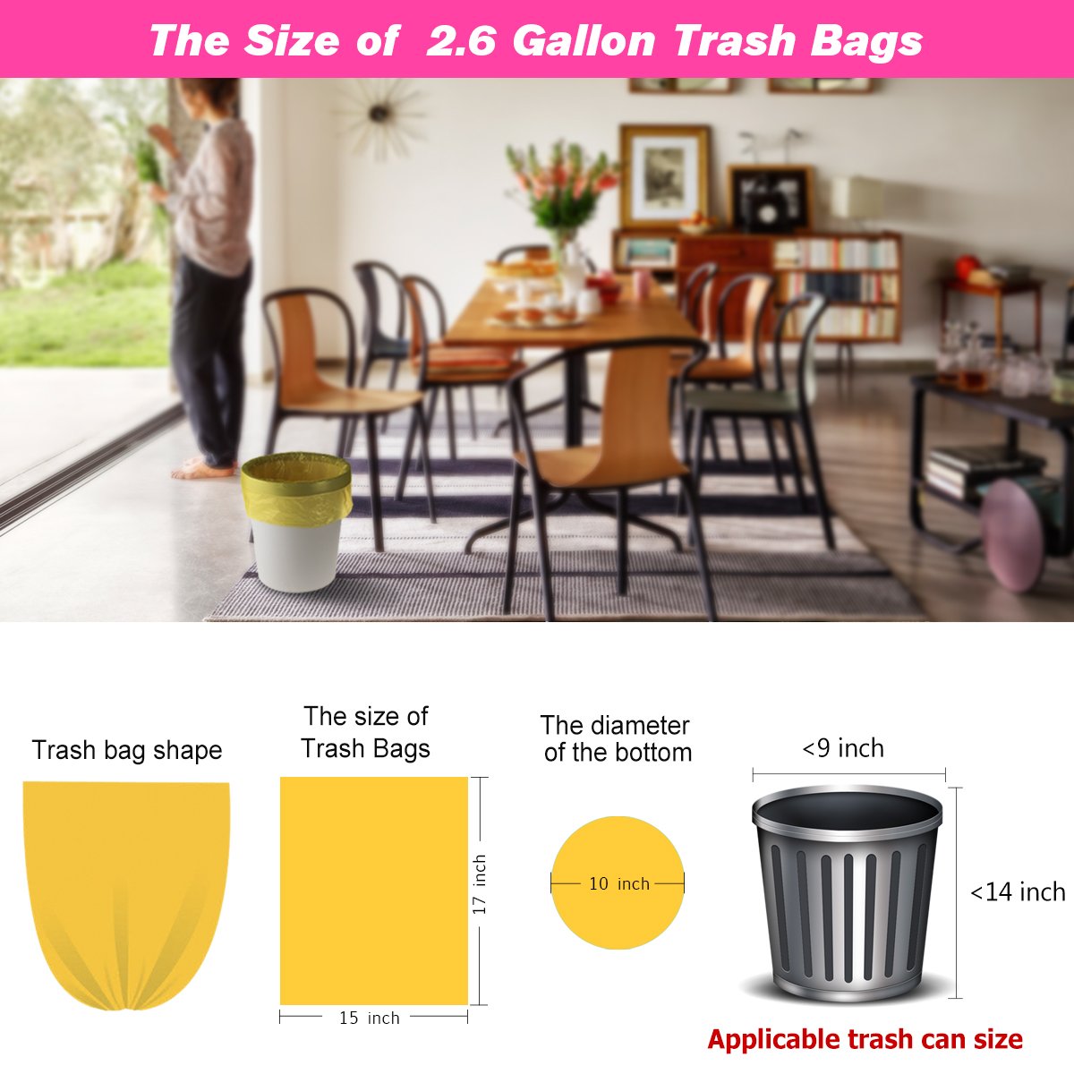 Small Wastebasket Trash Bags, 2.6 Gallon Clear Garbage Bags Extra