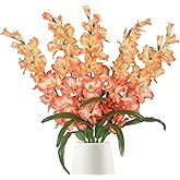 IPOPU Orange Fake Flowers - 5PCS Gladiolus Artificial Flowers, 33" Silk Gladiolus Faux Flowers with Long Stems for Tall Vase Wedding Centerpieces, Home Table Party Decor