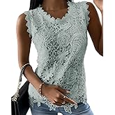 Womens Lace Tank Top Blouse Sleeveless Summer Casual Crew Neck Slim Fit Hollow Out Shirt