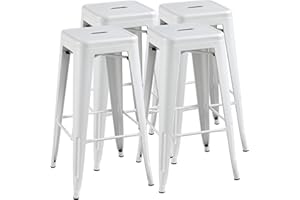 Yaheetech 30inch Barstools Counter Height Metal Bar Stools, Indoor Stackable Bartool Industrial for Bistro/Café/Kitchen Set of 4, White