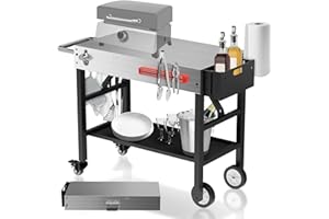 REXTACT Stainless Steel Portable Outdoor Grill Table, 550 LBS Thicker Folding Grill Cart Pizza Oven Stand with Wheels, 31''W x 17''D Prep Table, Pizza Oven Table Fit 17'' or 22'' Blackstone Griddle