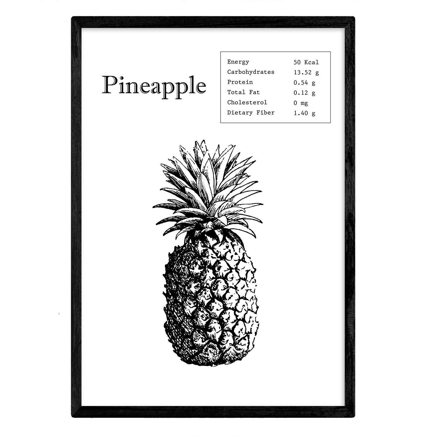 Nacnic Poster Pineapple. Sheets of fruits and vegetables in English. A4 size