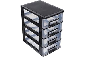 Angoily Four-layer Plastic Storage Drawer Unit with Black Frame, 24-compartment Desktop Organizer for Office