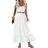 Annebouti 2026 Spring Summer Elastic Waisted Ruffle Long Skirt Flowy Tiered A-Line Maxi Skirts for Women