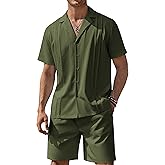 COOFANDY Mens 2 Piece Short Set Guayabera Button Down Shirt Casual Summer Beach Outfits