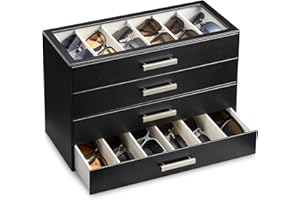 ProCase Sunglasses Organizer Box, PU Leather Glasses Holder with Clear Top Lid Eyewear Display Case for Men Women
