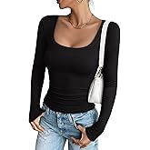 REORIA Long Sleeve Shirts for Women Scoop Neck Going Out Slim Basic Tshirts 2025 Trendy Tops Ribbed Knit Fall Outfits