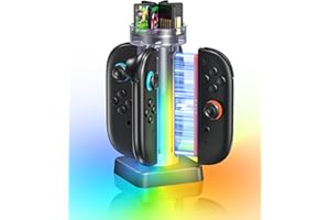 Switch 2 Joycon Charging Dock with 6 Game Card Slots, Transparent RGB Light Vertical Stand, Magnetic Fast Charger Station wit