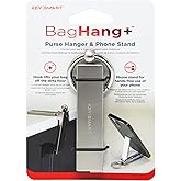 KEY SMART BagHang Plus - 2-in-1 Purse Hook for Table & Phone Stand - Bag Holder and Hanger for Table Tops - Keychain Purse Hanger for Desk - Easy to Clip and Strong Grip Carabiner - Stainless Steel