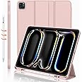 iMieet for iPad Pro 11 Inch Case M4 2024 (5th Generation) with Pencil Holder, [Support Pencil Pro and Pencil (USB-C)], Trifold Stand Smart Case with Soft TPU Back, Auto Wake/Sleep (Rose Pink)