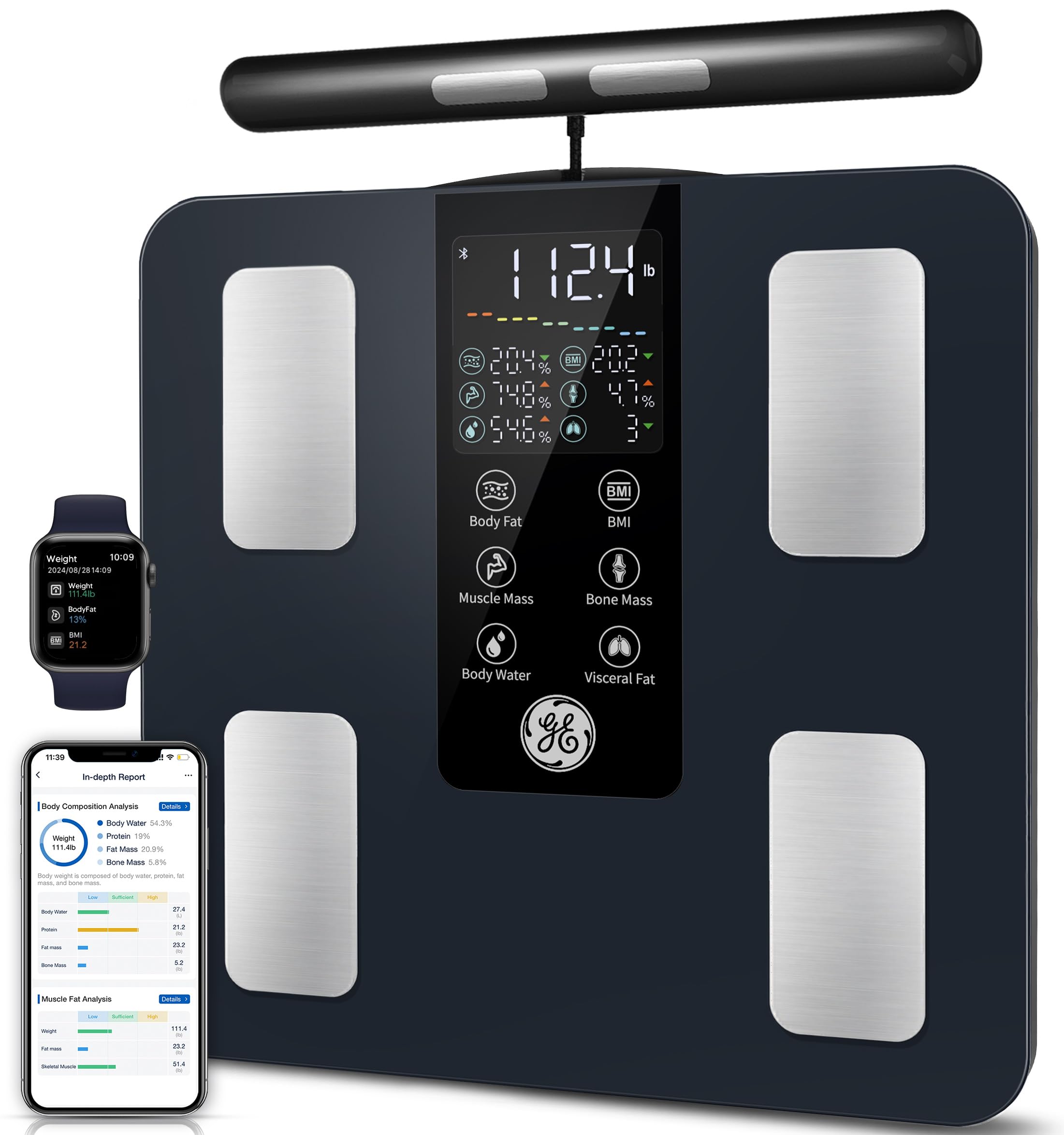 Photo 1 of GE Smart Scale for Body Weight: 8-Electrode Digital Bathroom Scale for Weight Fat BMI Muscle Mass Full Body Composition Analyzer 27 Measurements Bluetooth Highly Accurate Weighing Machine, 400 lbs