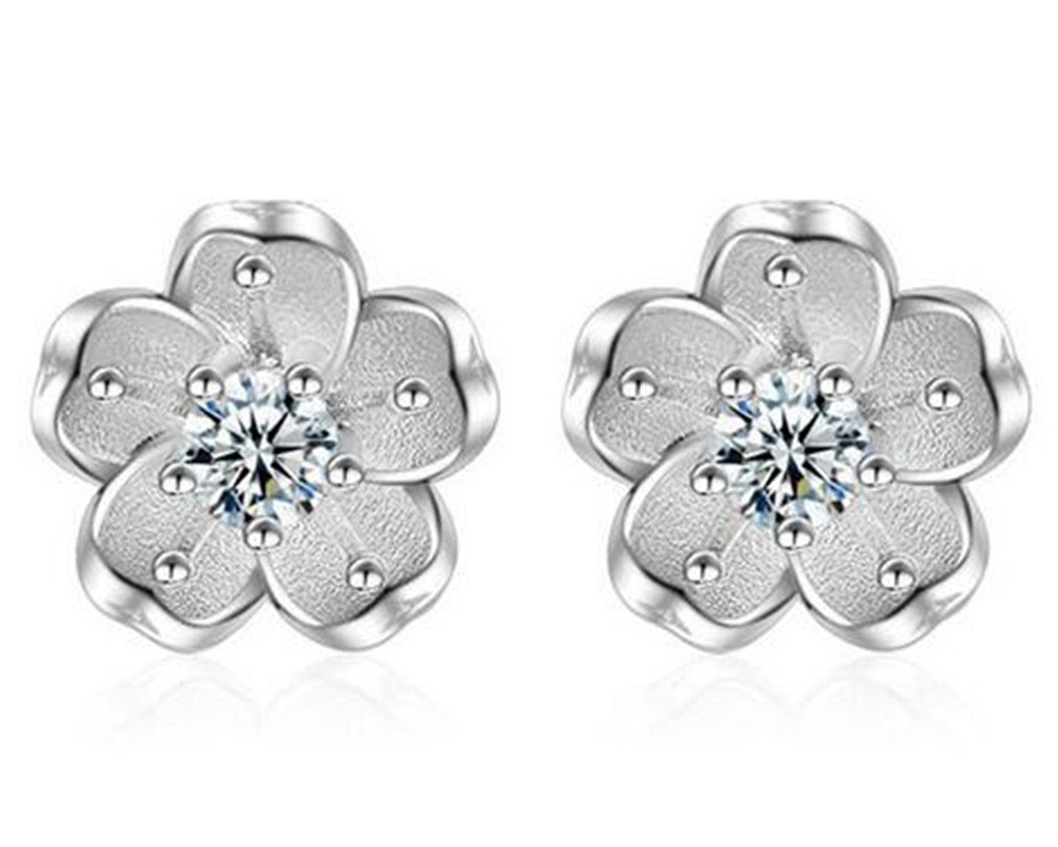 Boowhol Earrings 925 Sterling Silver Fashion Small Fresh Cherry Blossom Mosaic Diamond Hypoallergenic Earrings Gift for Women