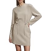 COCOMARTS Womens Long Sleeve Crewneck Sweatshirt Dress Drawstring Waistband Casual Tunic Tops Mini Dresses 2025 Fall Clothes