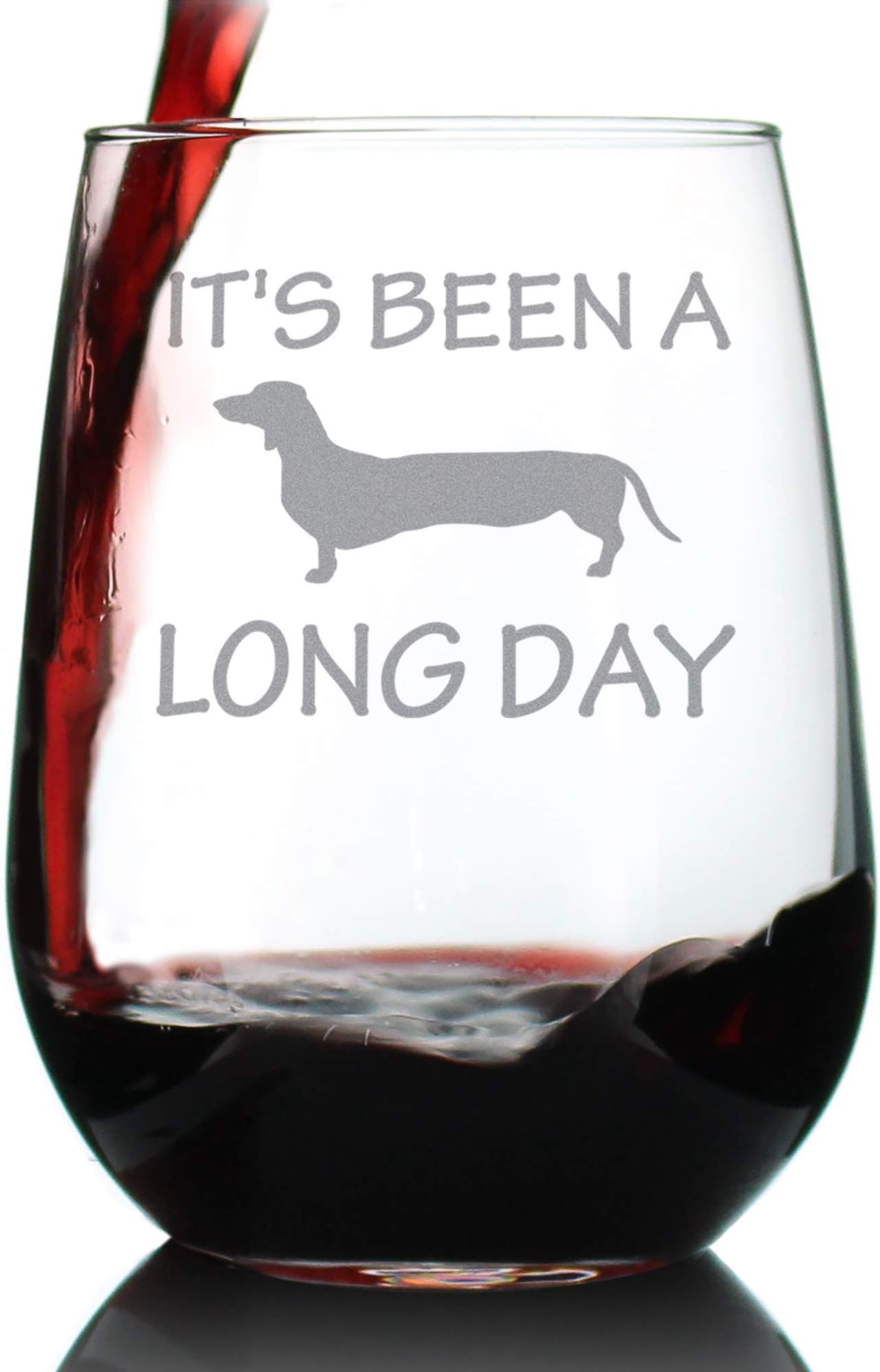 Bevvee It's Been A Long Day – Stemless Wine Glass - Funny Dachshund Gifts and Decor - Large 17 Ounce