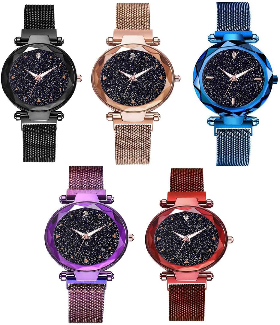crispyStarry & Diamond Watch Waterproof Magnet Stainless Steel Strap (Pack of 5)