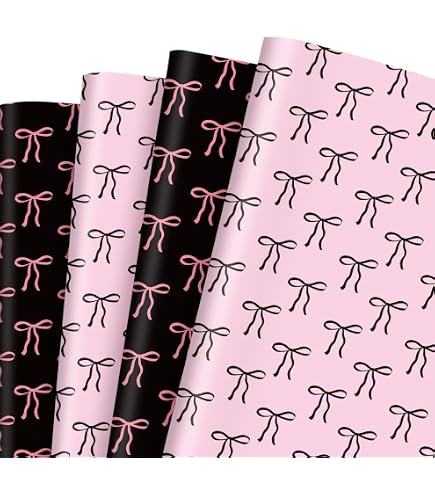 Papel De Regalo Plegable De Princesa Rosa Intenso, Negro Y Blanco, 4 Hojas De 20 X 28 Pulgadas Por Hoja, 15 Pies Cuadrados. Ttl En 4 Diseños Incluyen Patrones, Corazones, Leopardo