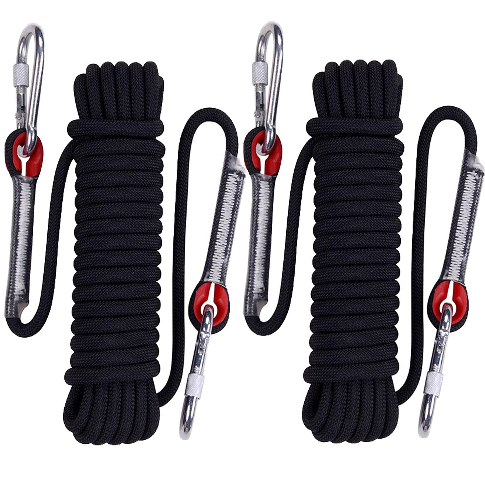 YAYODS 2PCS Multi-use Climbing Ropes, 10M x 10MM Safety Rappelling Abseiling Climbing Rope with Carabiners, Outdoor Climbing Rope for Magnetic Fishing, Hiking, Hammock, Caving and Rescue
