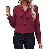 Zeagoo Womens Blouses Chiffon Long Sleeve Shirts Bow Tie Neck Work Tops Business Casual Outfits