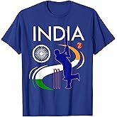 India Cricket with Indian Flag Brush Stroke Ashoka Chakra T-Shirt