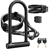 Sportneer Bike Lock: 18mm Heavy Duty Bike U Lock 11.5''x6.25'' Plus Size with 6ft/1.8m High Security Steel Cable, Anti Theft