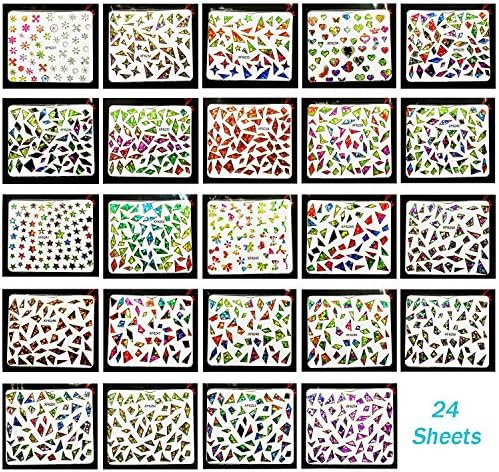 24Pcs Nail Art Sticker Polish Gel Foils Colorful Gold Silver Stickers Decal DIY Nail Tips Blingling Glitter Decoration Tools