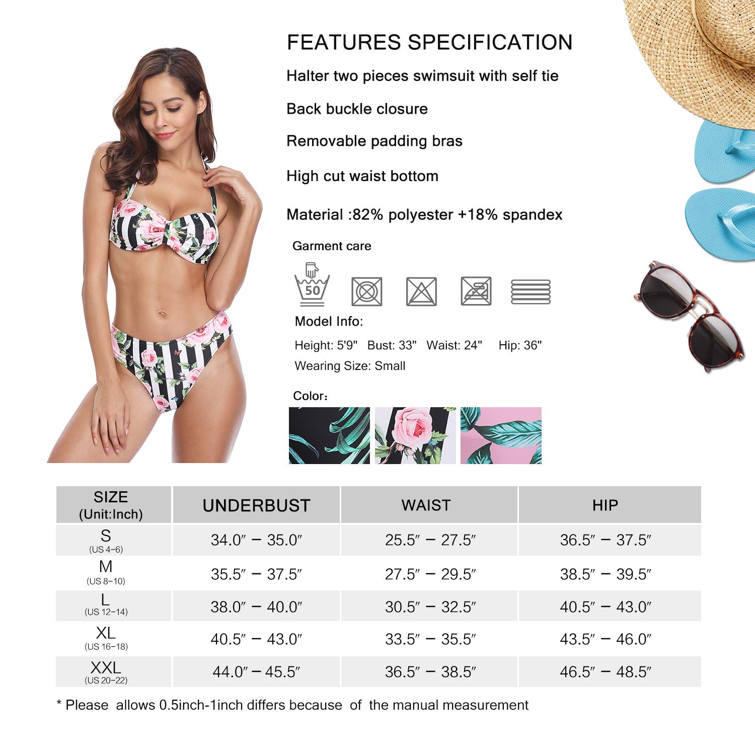 MARINAVIDA Women High Waisted Bikini Set Push Up Two Piece Swimsuit