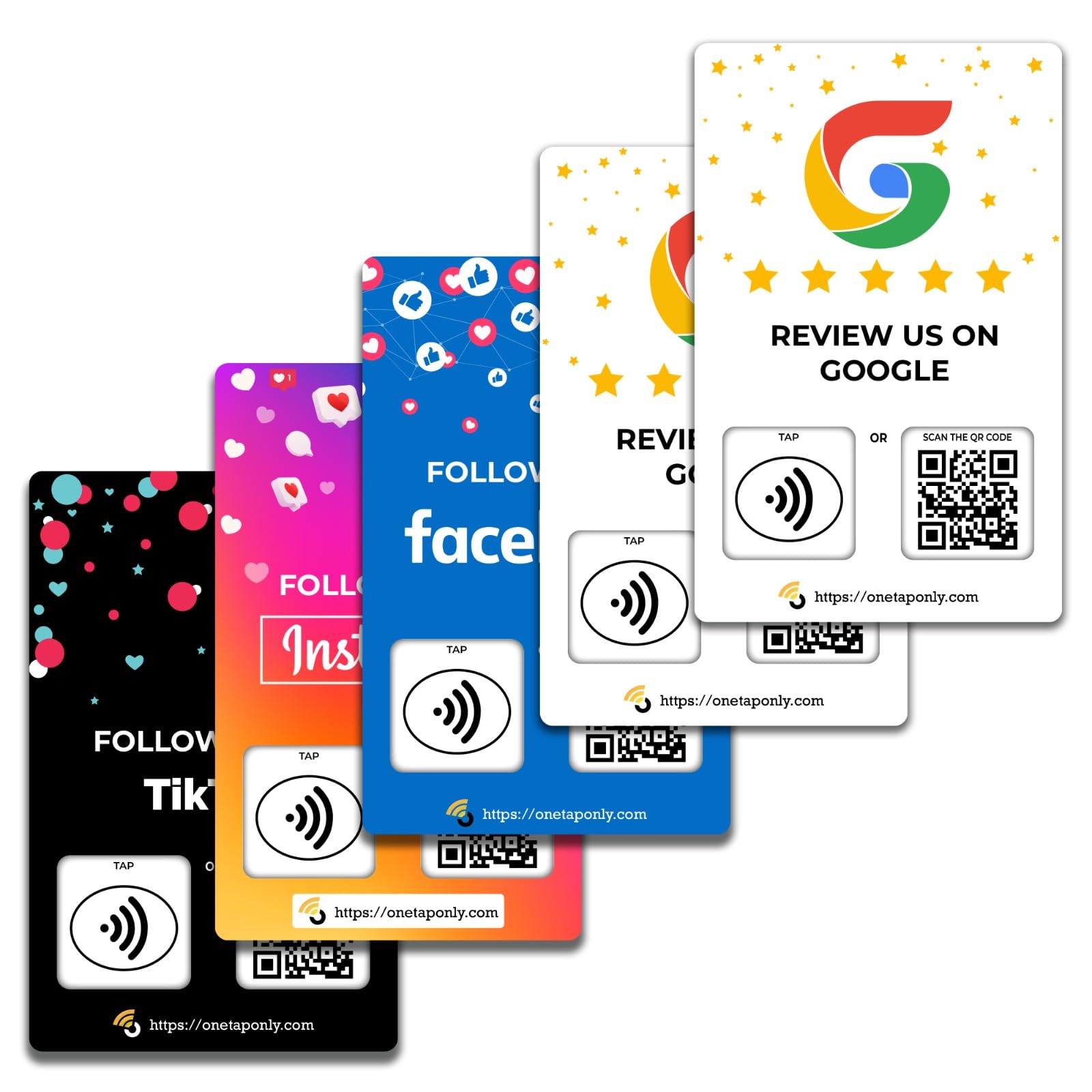 One Tap Only NFC Business Review Cards (1-Pack) – Compatible with Google Reviews – Reusable Smart Tap & QR – Works with All Phones – Contactless Customer Feedback Tool (5-Pack Social Cards)