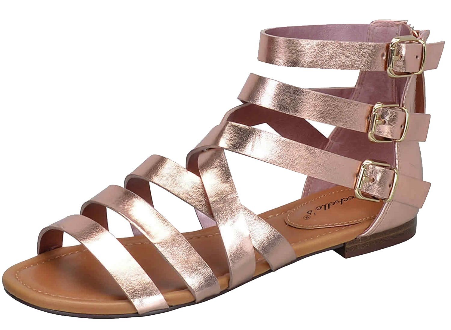 Breckelle's Women's Covina-24 Gladiator Strappy Flat Sandals Rose Gold 6