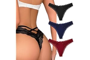 Avidlove Womens Underwear Sexy Lace Panties Low Rise Thong Bikini with Criss Cross Back Comfortable Tangas 1-3 Packs