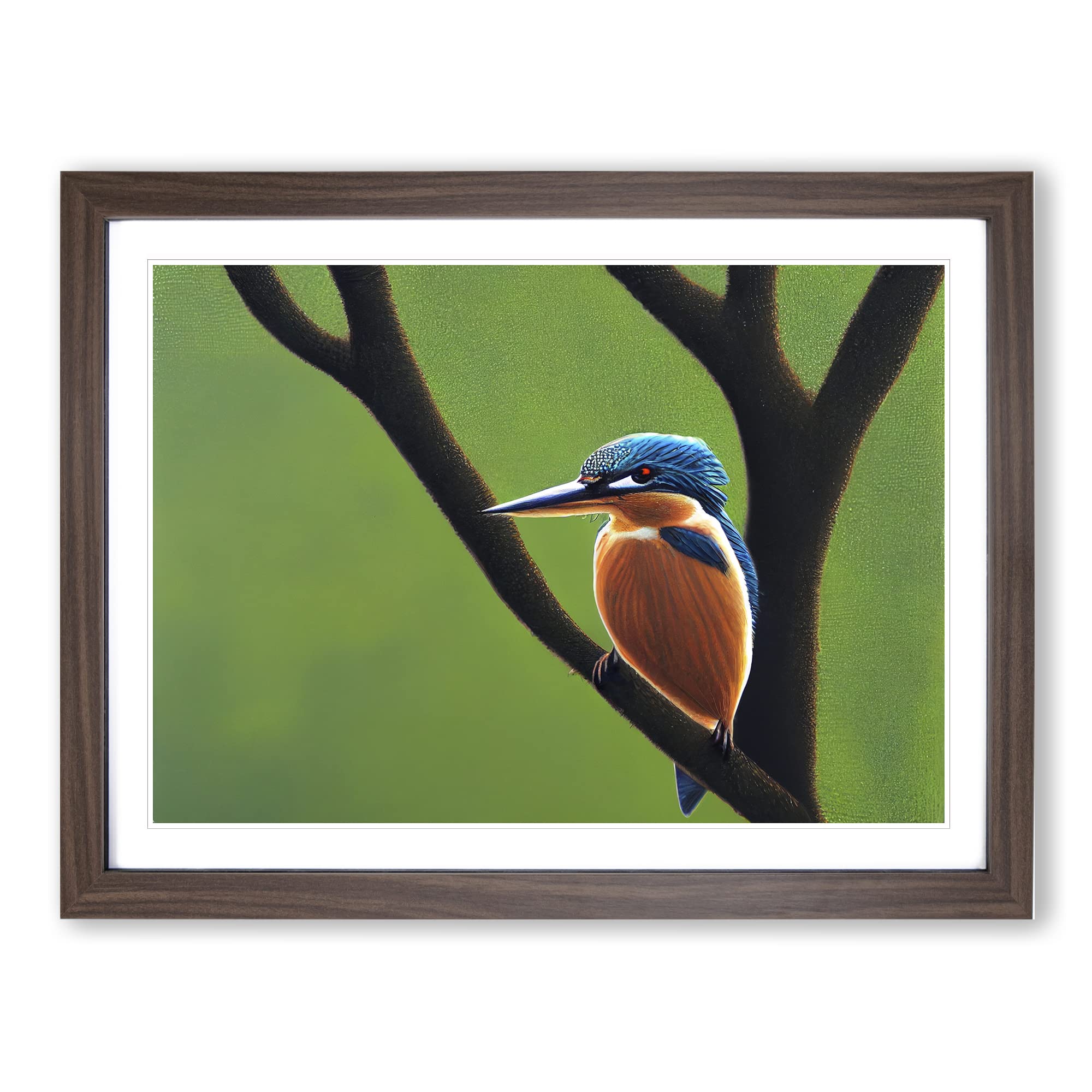 Beguiling Kingfisher Bird Framed Print | A4 Walnut Framed Wall Art | Ready to Hang | Modern Nature Picture | Living Room Bedroom Lounge Office