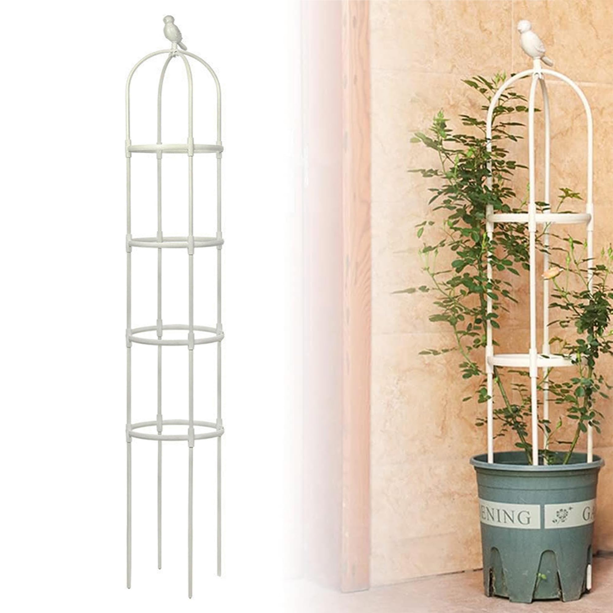 Photo 1 of 6ft Garden Obelisk Trellis for Climbing Plants-Rustproof Metal Pipe with Heavy Duty Plastic Coated, Garden Outdoor Indoor Potted Plant Support for Clematis Vine Jasmine Support ?White?