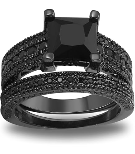 【美品】LETICIA Ring-VELVET (Black) Octagon-Cut Black Onyx & Diamond Ring 1/20 ct tw 10K Yellow