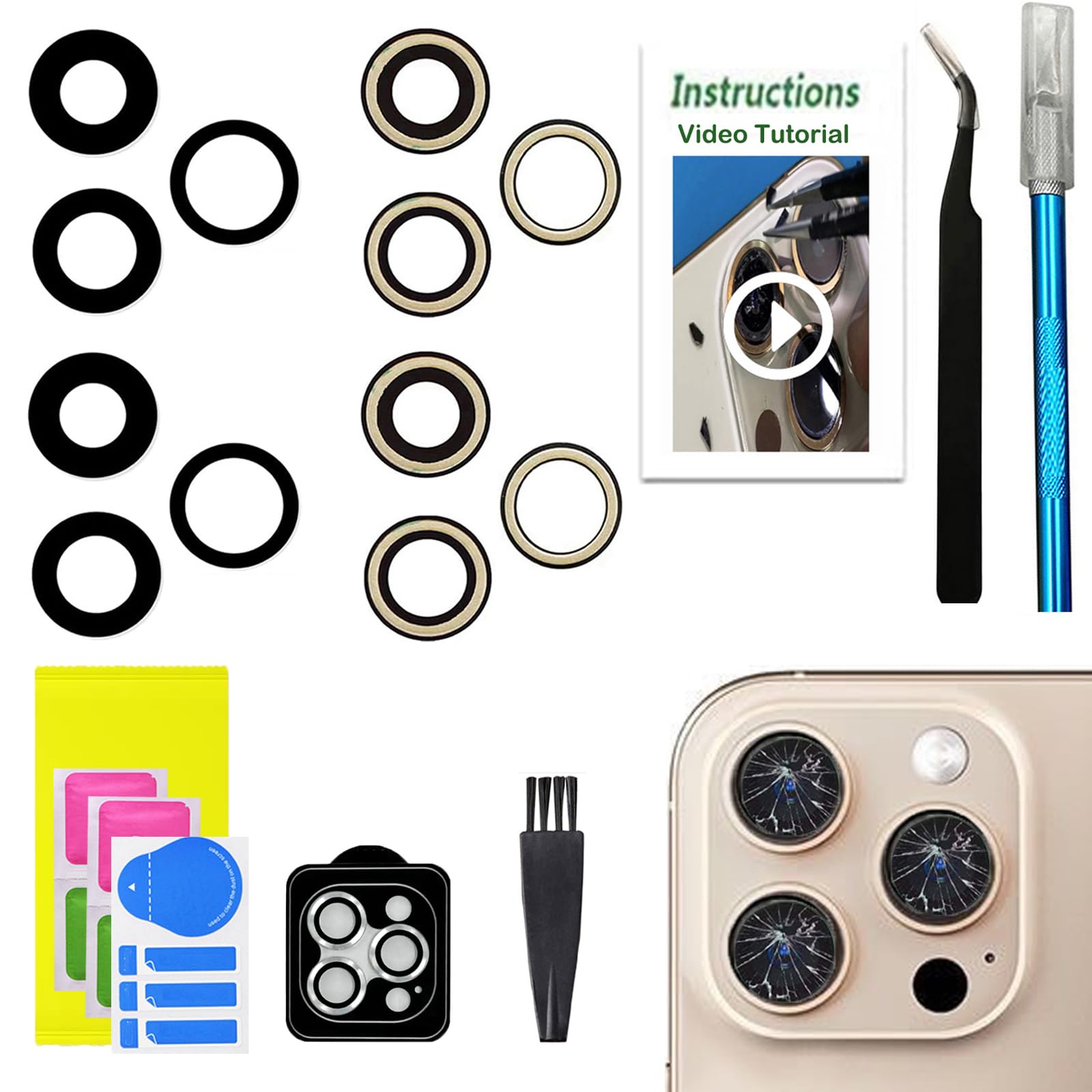 Photo 1 of 2 Sets LEAFE for iPhone 16 Pro and iPhone 16 Pro Max Camera Lens Replacement, OEM Original Camera Glass Lens with Pre-Installed Adhesive+Repair Tools